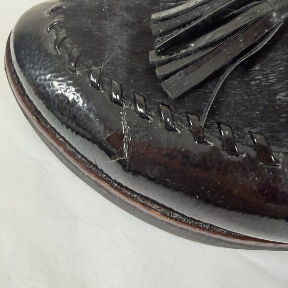 Fitflop Loafers 7 Women Black Patent Leather Calf Hair Tassel Patrina Paige - Picture 8 of 11